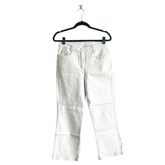 Olsen Women's Pants Wide Leg White Circle Stud Classic Off White Size 6 - Picture 1 of 9